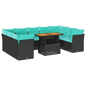 vidaXL Salon de jardin 10 pcs avec coussins noir r&eacute;sine tress&eacute;e