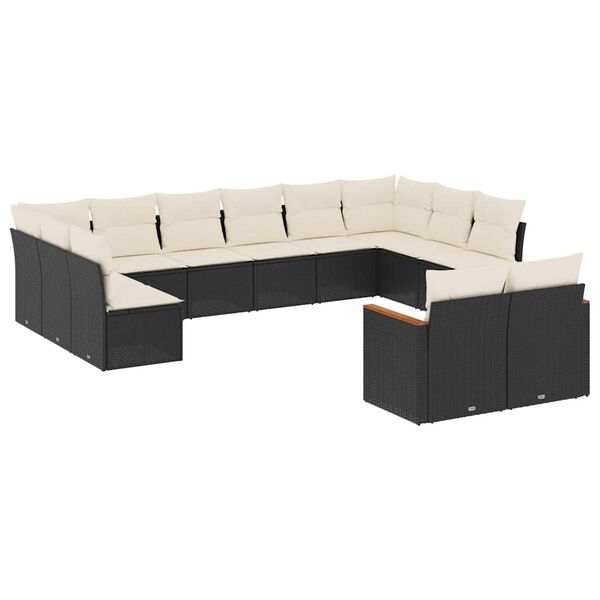 vidaXL Salon de jardin 12 pcs avec coussins noir r&eacute;sine tress&eacute;e
