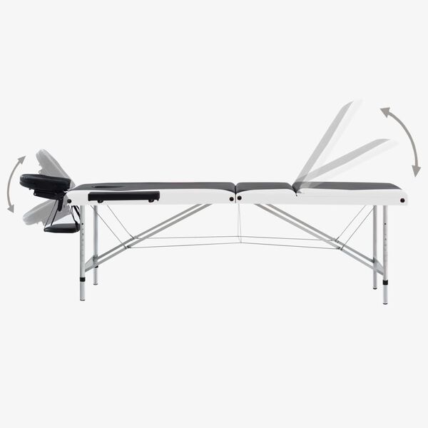 vidaXL Table de massage pliable 3 zones Aluminium Noir et blanc