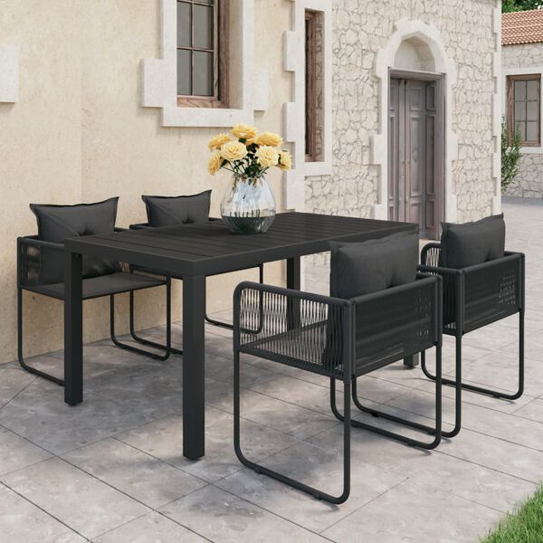 vidaXL Ensemble &agrave; manger de jardin 5 pcs PVC r&eacute;sine tress&eacute;e noir