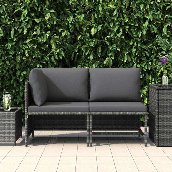vidaXL Salon de jardin 2 pcs avec coussins Gris R&eacute;sine tress&eacute;e