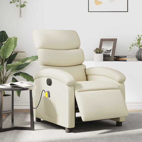 vidaXL Fauteuil inclinable de massage &eacute;lectrique cr&egrave;me similicuir