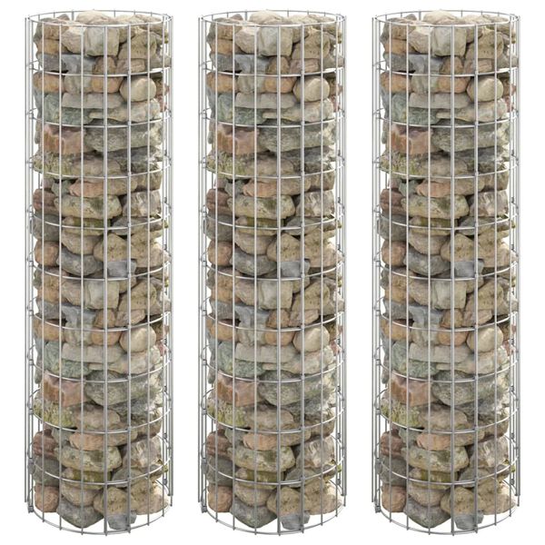 vidaXL Lit sur&eacute;lev&eacute; &agrave; gabion circulaire 3pcs Acier galvanis&eacute; &Oslash;30x100cm