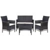 vidaXL Salon de jardin 4 pcs avec coussins R&eacute;sine tress&eacute;e Noir