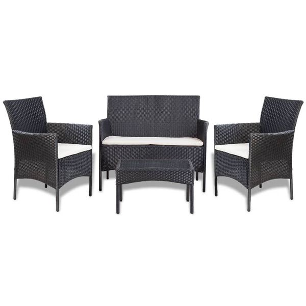 vidaXL Salon de jardin 4 pcs avec coussins R&eacute;sine tress&eacute;e Noir