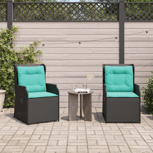 vidaXL Chaises inclinables de jardin lot de 2 et coussins noir rotin