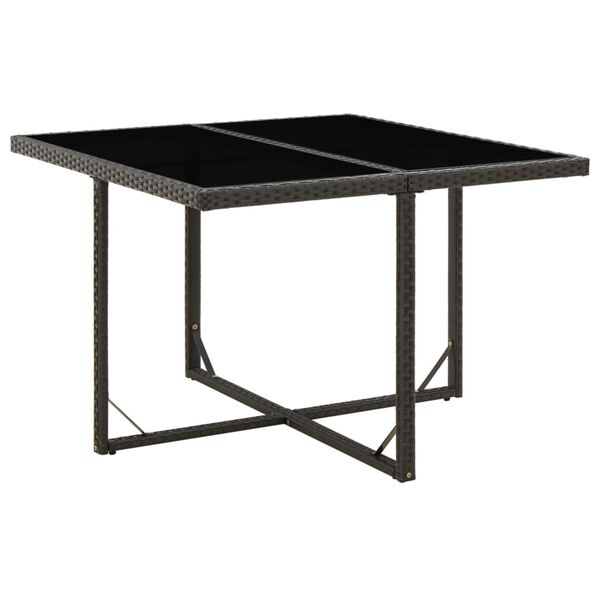 vidaXL Table de jardin Noir 109x107x74 cm R&eacute;sine tress&eacute;e et verre