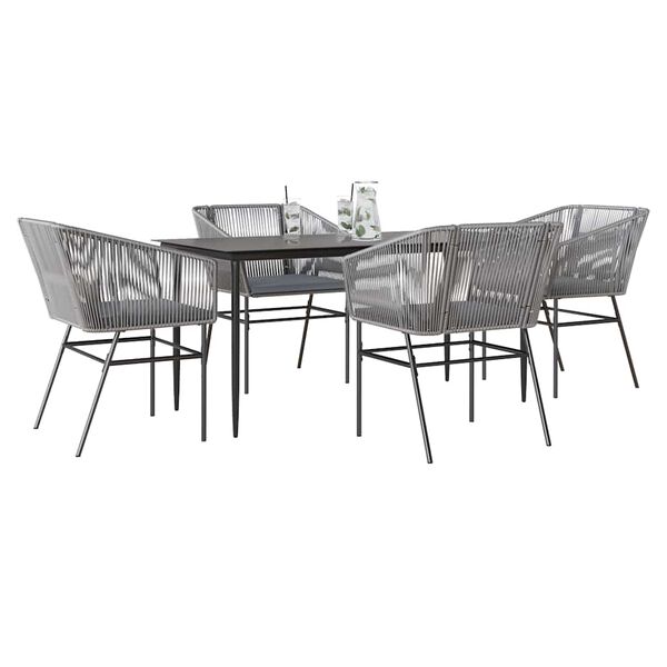 vidaXL Ensemble &agrave; manger jardin coussins 5 pcs gris poly rotin verre