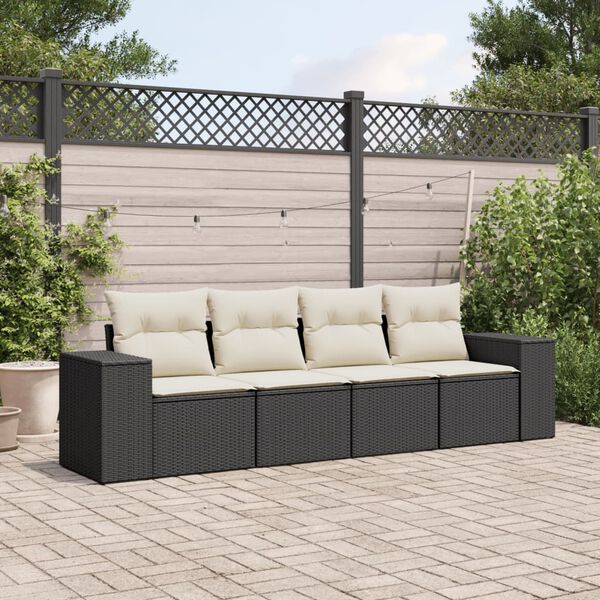 vidaXL Salon de jardin 4 pcs avec coussins noir r&eacute;sine tress&eacute;e