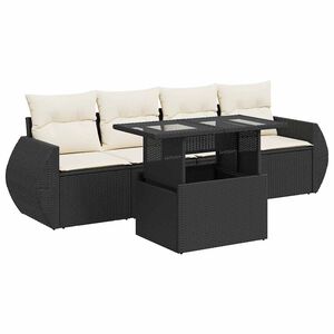 vidaXL Salon de jardin 5 pcs avec coussins noir r&eacute;sine tress&eacute;e