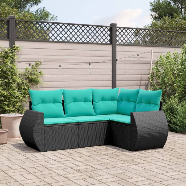 vidaXL Salon de jardin 4 pcs avec coussins noir résine tressée