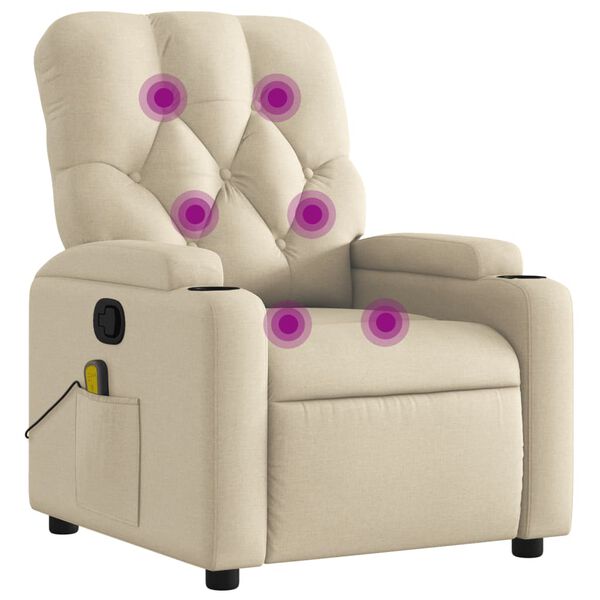vidaXL Fauteuil inclinable de massage crème tissu