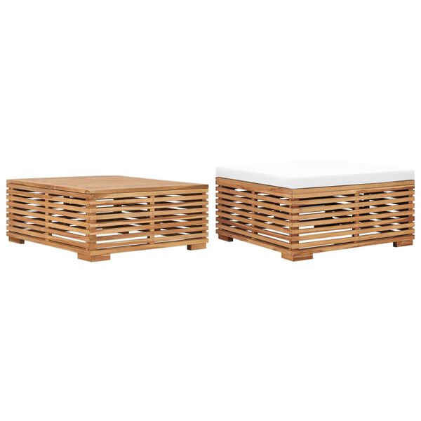 vidaXL Table et repose-pied de jardin avec coussin cr&egrave;me Bois de teck