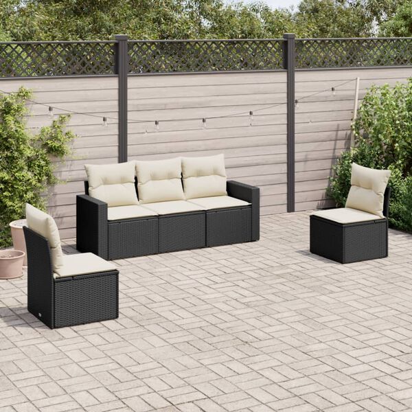 vidaXL Salon de jardin 5 pcs avec coussins noir r&eacute;sine tress&eacute;e