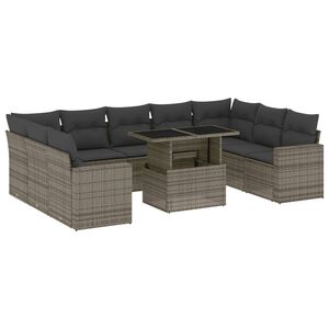 vidaXL Salon de jardin avec coussins 10 pcs gris résine tressée