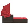 vidaXL Chaise longue double avec auvent et coussins marron poly rotin