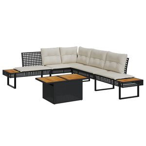 vidaXL Salon de jardin avec coussins 2 pcs noir r&eacute;sine tress&eacute;e acacia