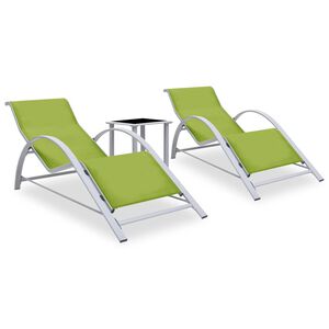 vidaXL Chaises longues lot de 2 avec table Aluminium Vert