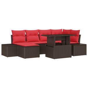 vidaXL Ensemble de canapé de jardin avec coussin 7 pcs Marron et rouge