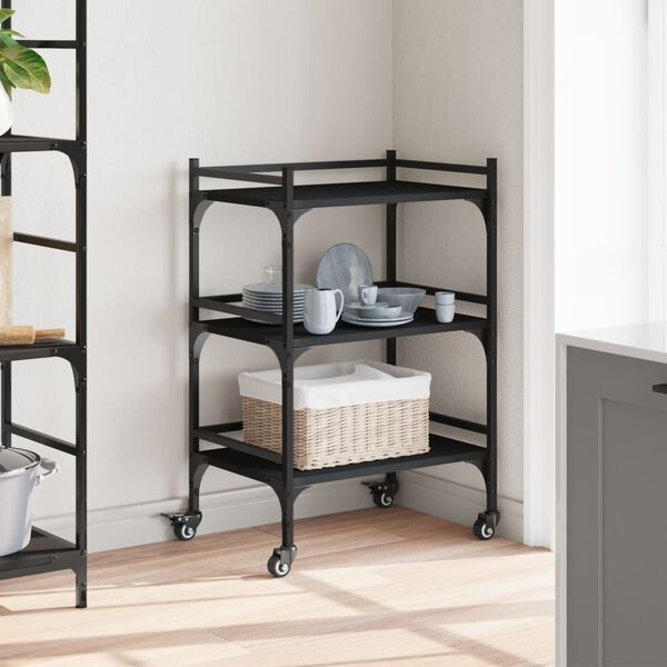 vidaXL Chariot de cuisine noir 50x35x75,5 cm bois d'ingénierie