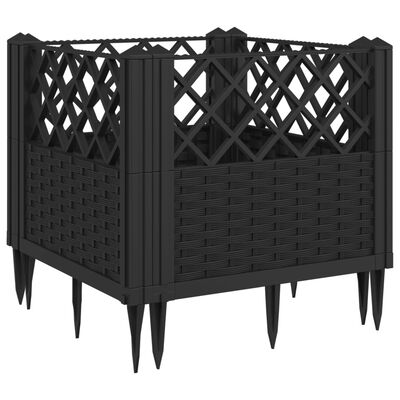 vidaXL Jardinière avec piquets noir 43,5x43,5x43,5 cm PP