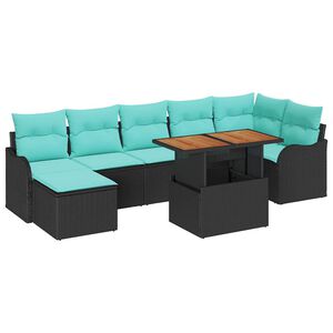 vidaXL Ensemble de canap&eacute; de jardin avec coussin 8 pcs Noir et bleu