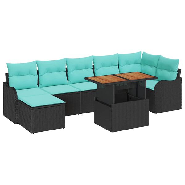 vidaXL Ensemble de canap&eacute; de jardin avec coussin 8 pcs Noir et bleu