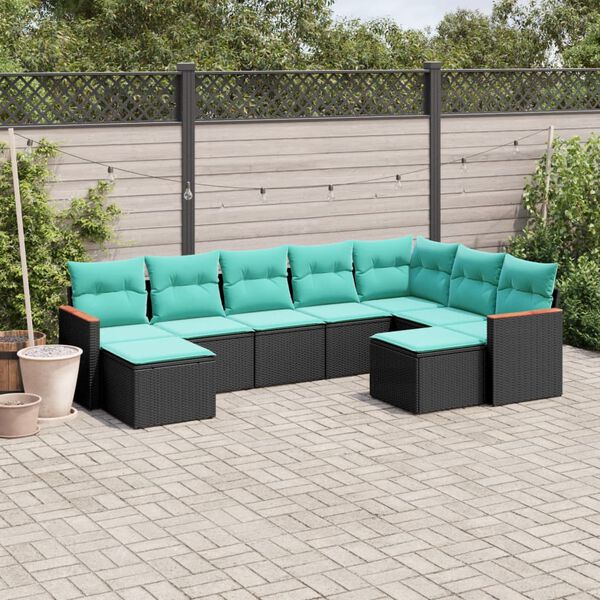 vidaXL Salon de jardin 9 pcs avec coussins noir r&eacute;sine tress&eacute;e