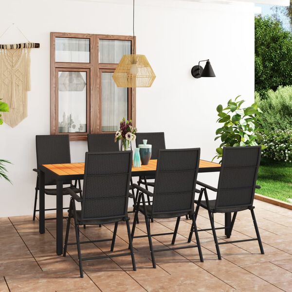 vidaXL Ensemble à manger de jardin 7 pcs noir et marron