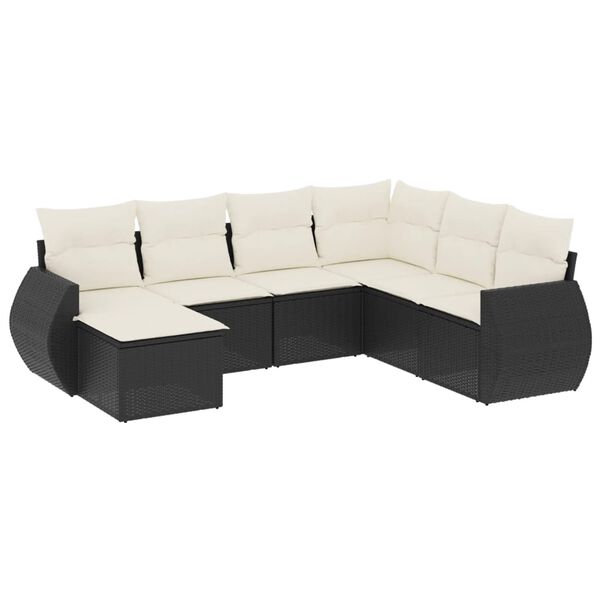 vidaXL Salon de jardin 7 pcs avec coussins noir r&eacute;sine tress&eacute;e