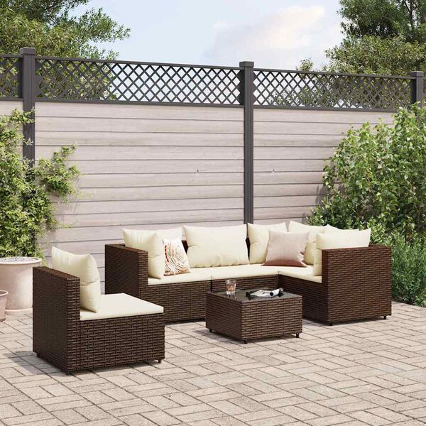 vidaXL Salon de jardin 6 pcs avec coussins Marron R&eacute;sine tress&eacute;e