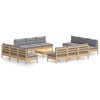 vidaXL Salon de jardin 13 pcs avec coussins gris bois de pin