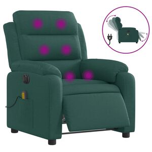 vidaXL Fauteuil inclinable de massage &eacute;lectrique vert fonc&eacute; tissu