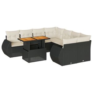 vidaXL Salon de jardin 9 pcs avec coussins noir r&eacute;sine tress&eacute;e