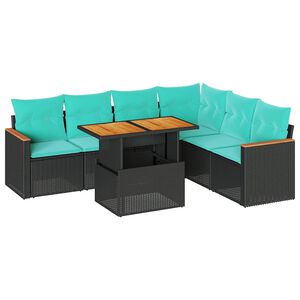 vidaXL Salon de jardin 7 pcs avec coussins noir r&eacute;sine tress&eacute;e