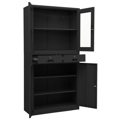 vidaXL Armoire de bureau Anthracite 90x40x180 cm Acier et verre trempé