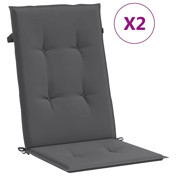 vidaXL Coussins de chaise de jardin &agrave; dossier haut lot de 2 anthracite