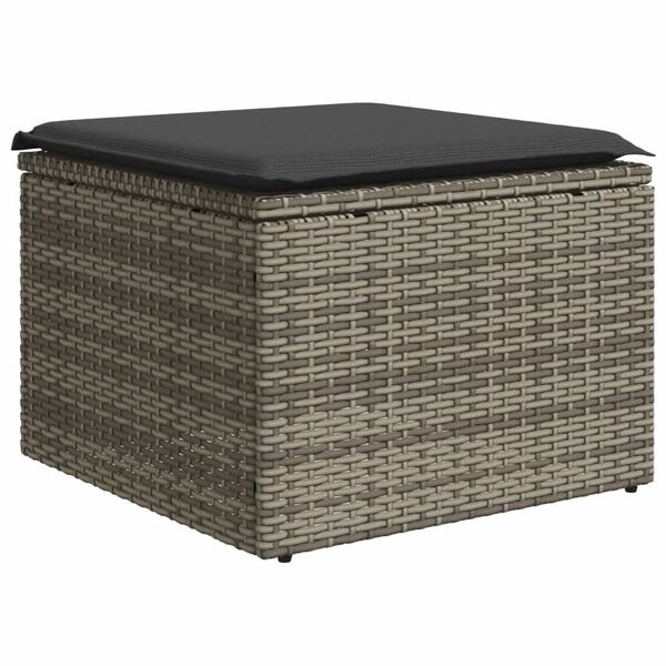 vidaXL Tabouret de jardin avec coussin gris 55x55x37 cm r&eacute;sine tress&eacute;e