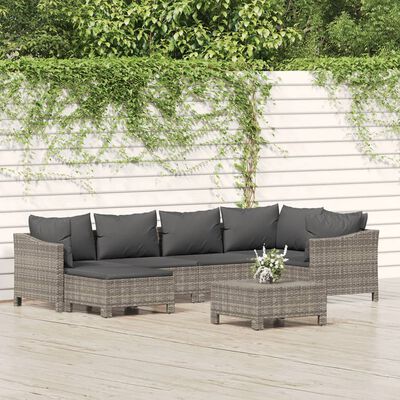 vidaXL Salon de jardin 7 pcs avec coussins Gris Résine tressée