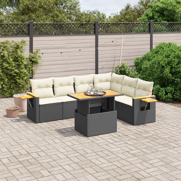 vidaXL Salon de jardin 7 pcs avec coussins noir r&eacute;sine tress&eacute;e