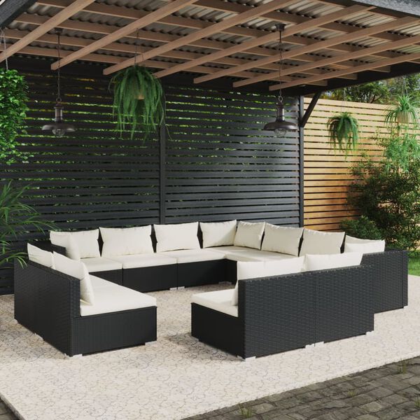 vidaXL Salon de jardin 11 pcs avec coussins Noir R&eacute;sine tress&eacute;e