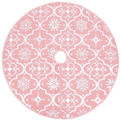 vidaXL Jupe de sapin de Noël de luxe avec chaussette Rose 150 cm Tissu