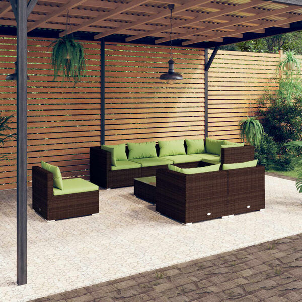 vidaXL Salon de jardin 9 pcs avec coussins R&eacute;sine tress&eacute;e Marron