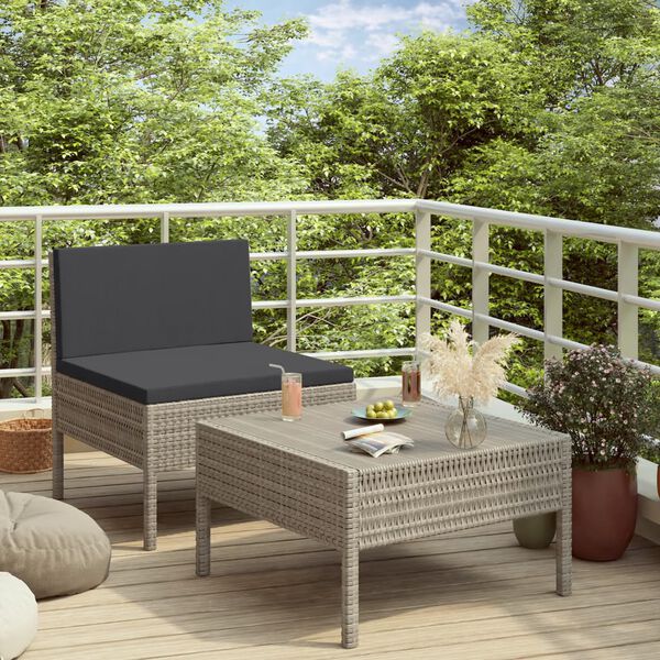 vidaXL Salon de jardin 2 pcs avec coussins R&eacute;sine tress&eacute;e Gris