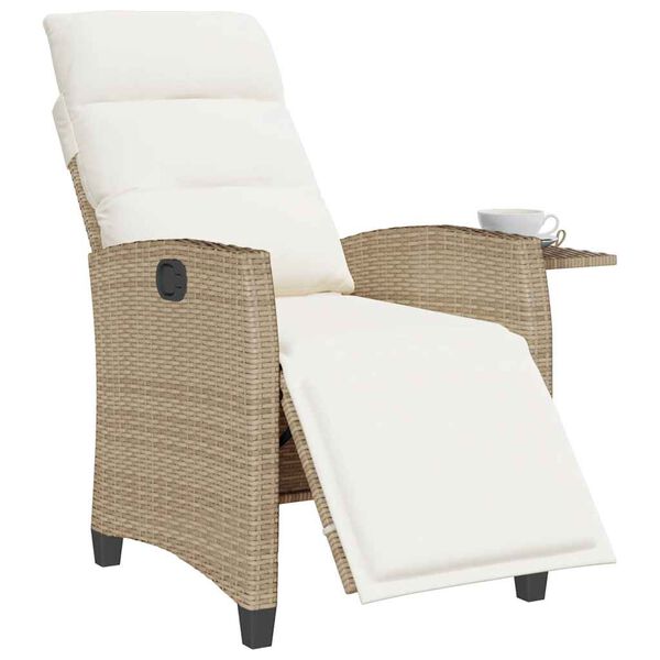 vidaXL Chaise de jardin inclinable et table d'appoint beige polyrotin