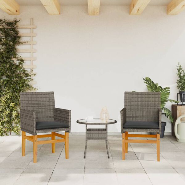 vidaXL Chaises de jardin coussins lot de 2 gris r&eacute;sine tress&eacute;e et bois