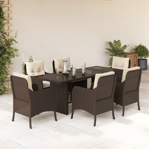 vidaXL Ensemble &agrave; manger de jardin et coussins 7 pcs marron rotin