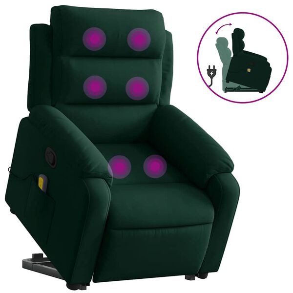 vidaXL Fauteuil inclinable de massage vert fonc&eacute; velours
