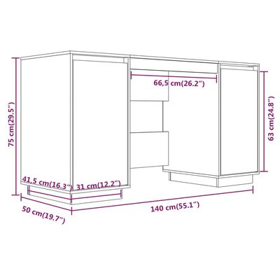 vidaXL Bureau noir 140x50x75 cm bois massif de pin