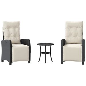 vidaXL Ensemble de bistro 3 pcs avec coussins noir résine tressée